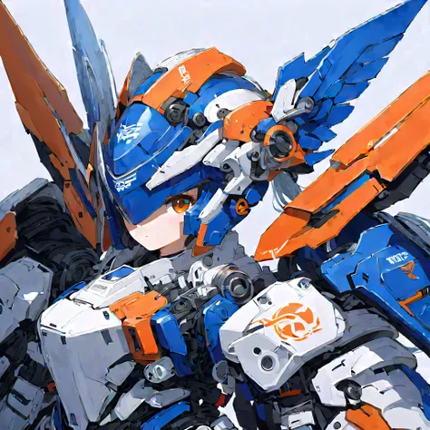 ((celluloid)),Mecha musume,a woman in a futuristic outfit is floating in the air 使用一个 sword in her hand 使用一个 sky and clouds and blue background with white clouds and blue and orange lines and white,使用一个,约瑟夫·斯特拉,Mecha,portrait,Rayonism,