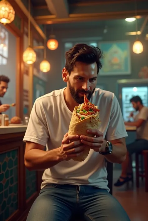 Messi eats shawarma
