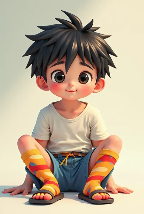 Shota boy, boy, wearing socks, socks and sandals (1:4), colourful socks, wearing sandals