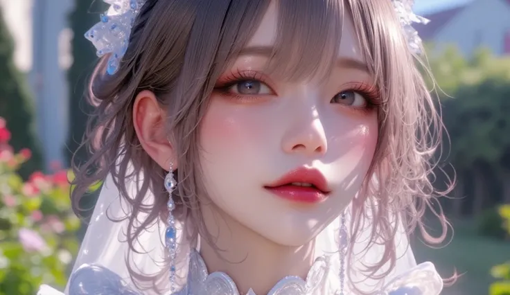 (masterpiece, Best picture quality, 8k),  real photo ,Idol appearance, adult,  perfection of fashion,  Korean makeup, Lip Tint, whole body, frontal, A faint smile,Wedding Hall,Outdoor,  Exquisitely Painted , Realistic,  ultra high definition, 3D image,  ul...