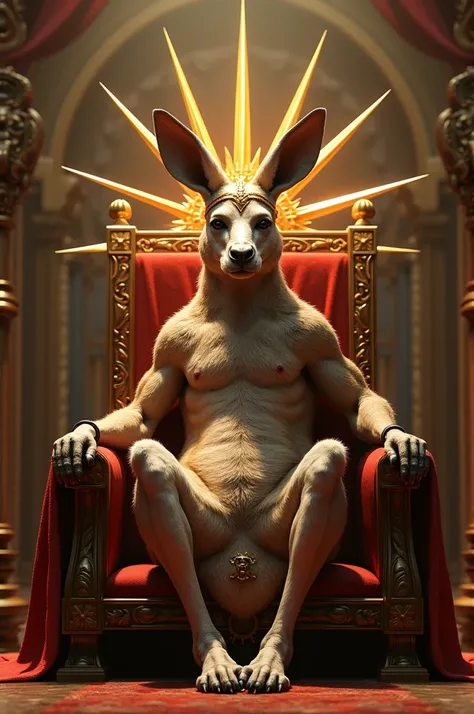 Kangaroo sitting on the throne with a ray crown