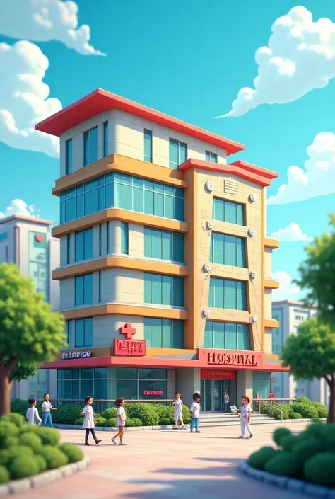 Hospital in Vijay. 3d cartoon type realistic ai image 