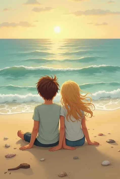 A boy and a girl are sitting on the seaside