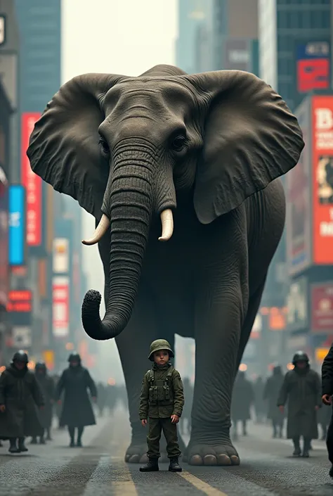 Clash between elephant and soldier Boy (The Boys character) At Times square newyork
