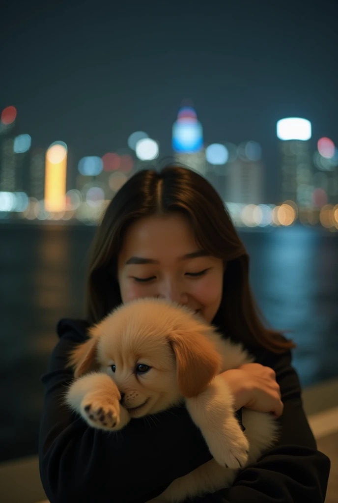 A 20-year-old female tycoon, the 3rd generation, shows a big puppy, but the face shouldnt come out too much, so its blurry. The location of the face is at night outside a high-rise apartment in Gangnam, and the view of Han River shouldnt be too pictorial, ...