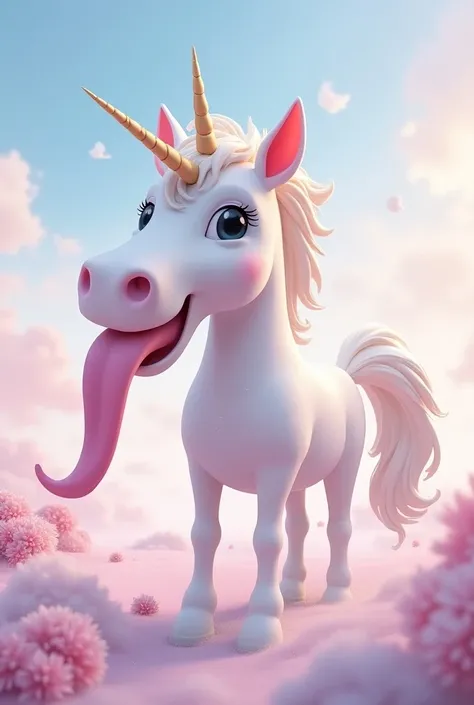 A unicorn with a very big tongue licking the TikTok logo languidly 