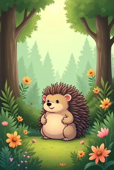 One hedgehog in the woods is a beautiful cartoon card