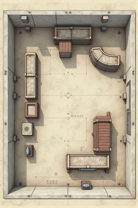 The plans of a cattle waiting room with measurements