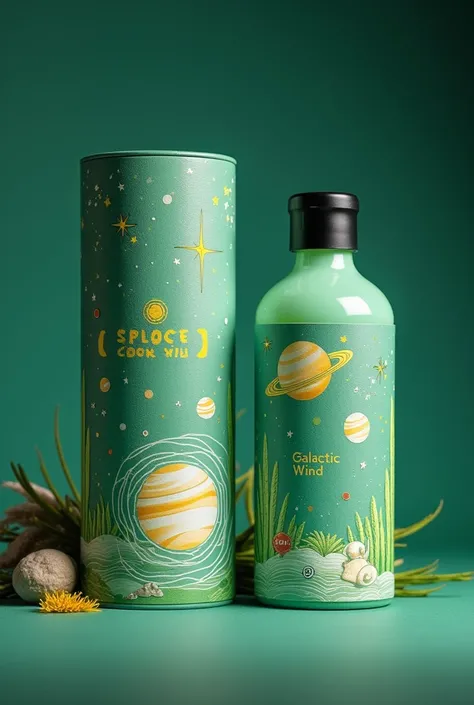 Planetarium Merchandise 　Aromatherapy oil　green　A theme called Galactic Wind 　The theme　Pop and cute feeling　packaging design