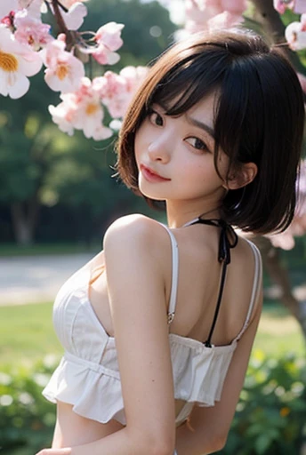 (masterpiece, best quality), 1girl,cute,plum blossom tree avenue, (she show her panty),skirt lift,upskirt, skirt flipped, widening skirt,baby face,eyes with large irises, small mouth, fresh lips,nose blush,smile ,wavy short hair ,5finger, intricate details...