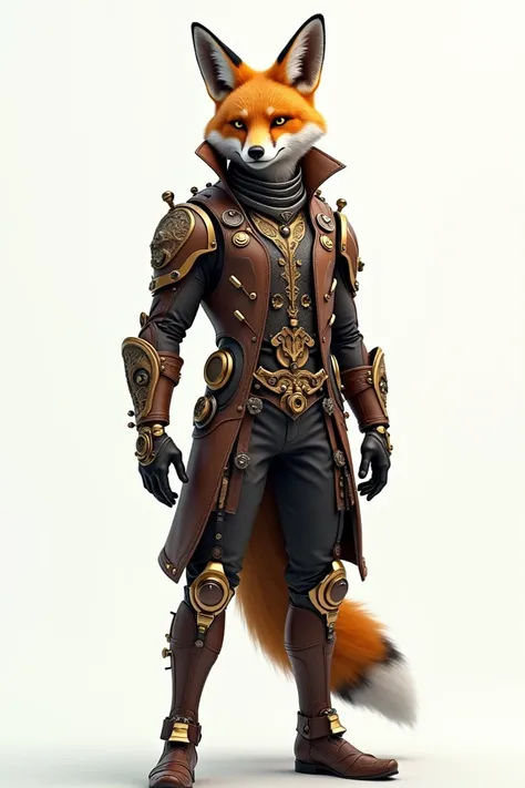 Steampunk man with fox head, white background