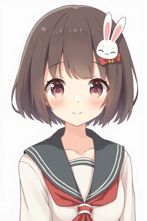 Anime girl with short hair wearing a school uniform with a bunny hair 