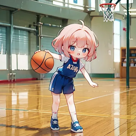  tiny mascot girl , gym,  semi-long,  STYLISH,  basketball uniform, Elevate your mood, 