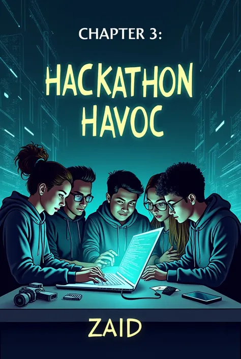 Heres the prompt:

*General Information*

1. *Theme*: Hackathon/tech/coding
2. *Mood*: Intense, innovative, mysterious
3. *Color scheme*: Dark blues (#212121, #3498db), neon greens (#33cc33), grays (#808080)
4. *Style*: Futuristic, minimalist

*Main Elemen...