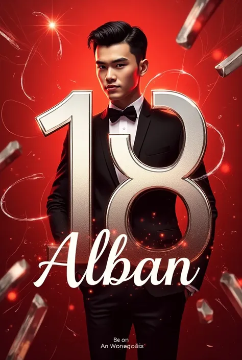 Affiche de soirée pour un anniversaire rouge argent et blanc pour 18ans d’Alban