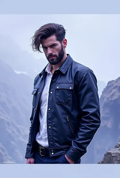 Famous model with a melancholic look , medium beard , et garder le meme chevuex dimage source Image HD réaliste, 