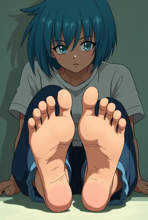 bulma, dragon ball classic, pies descalzos, Showing the soles of her feet, feet focus, perspective 