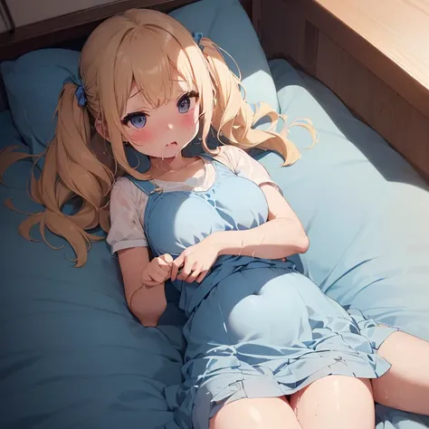  Incredibly Detailed 、evening、After school、Clean bed、Mansion、noble、Secret Time((５ year old girl) wet hair 、Blonde、 short、 light blue dress 、Jumper skirt、hairpin、Spitting 、 sweated、、 unbelievably cute、、 big ass、Bulging belly、Embarrassed、Masturbation、 Deep T...