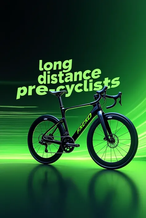  An inspired green-and-black banner known as a banderola ,  is spread over a green and black gradient . In the background you can see a modern and elegant bike with a vibrant combination of green, black and silver colors.. the text "long-distance pre-cycli...