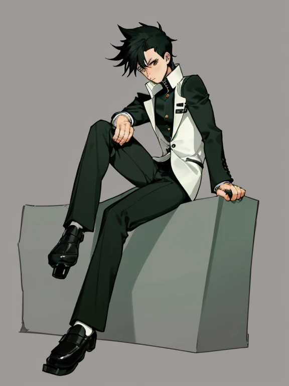 1boy, black hair, (background: Japanese style), GAKURAN, sitting