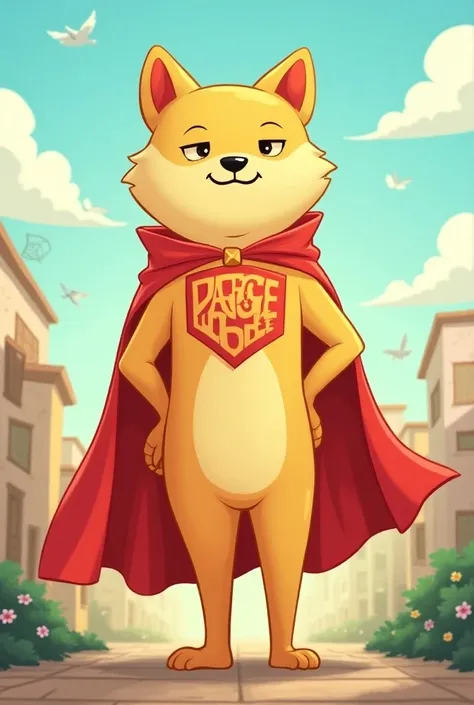 Make me a cartoon character with doge logo  cape