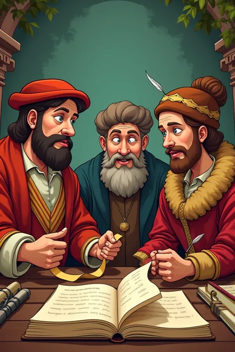 Cartoon Idea**: A group of intellectuals from the Renaissance, such as a cartoon version of Marco Polo with a scroll, conversing with thinkers like Petrarch and a scholar reading a book.
- **Attraction**: Captures the excitement and intellectual exchange o...