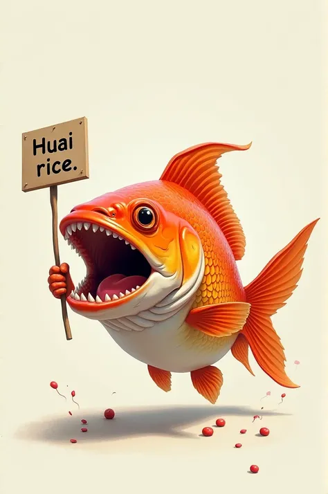 Bite fish holding a sign 
Fish Bites with Huai Rice