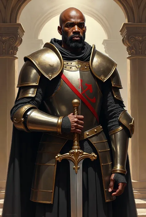 sr.  Otavio Smith is a Knight of the Light, Black man with a thin beard ,  bald and physically handicapped, with only one arm  