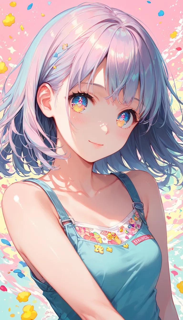 Score_9, Score_8_superior, Score_7_superior,sauce_anime, High-resolution images,masterpiece,Best Quality,girl,Cute face,Beautiful Skin,Shiny Hair,Highly detailed eyes,Pastel color background, Jojipan, 