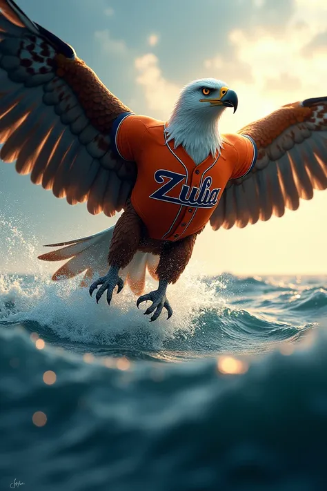  An eagle in an orange baseball uniform that says Zulia.
Hunting sharks 