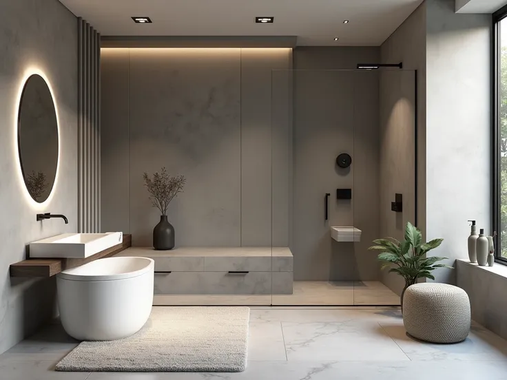 interior design ,modern bathroom ,high quality renders ,detailed interior,grey theme 