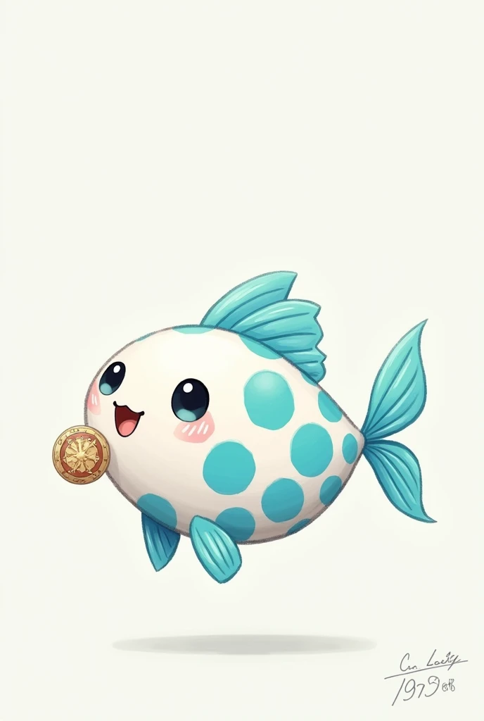 White Fish Bites
Blue Polka Dot Holding Badge 
