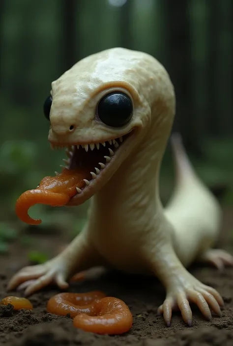 WORM INFECTED WITH POISON, BLACK EYES AND SHARP TEETH, BEIGH COLOR, SLUG
EYES AND ALIEN FOOD