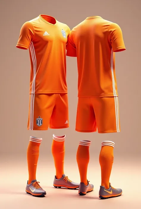 soccer player uniform front and back in orange and details in white
highlighting the beauty of the uniform in 8K