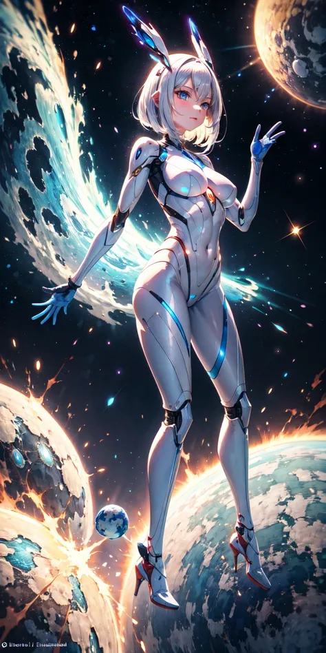 A faceless etheral being made out of cosmic dust resembling a female humanoid