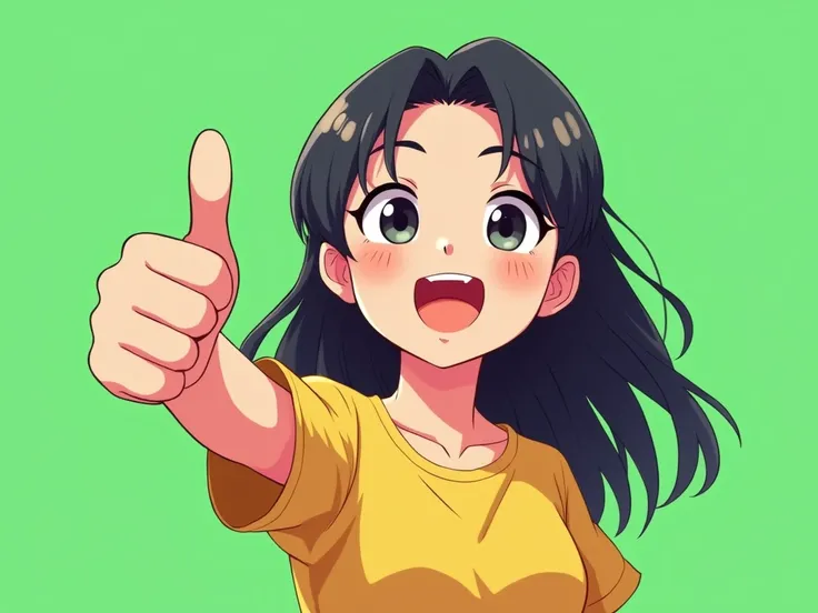 Filipino anime girl giving thumbs up with plain green background