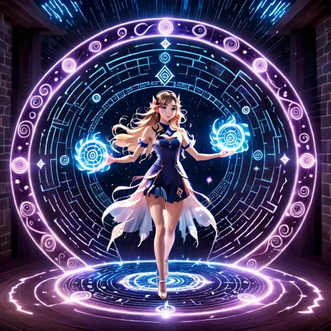 　
1girl, use magic circle, 2D anime-style illustration, a magical girl casting a spell using vertically stacked magic circles, each inscribed with glowing runic symbols, forming a complex, multi-layered magic circle. The magical girl is in an energetic pos...