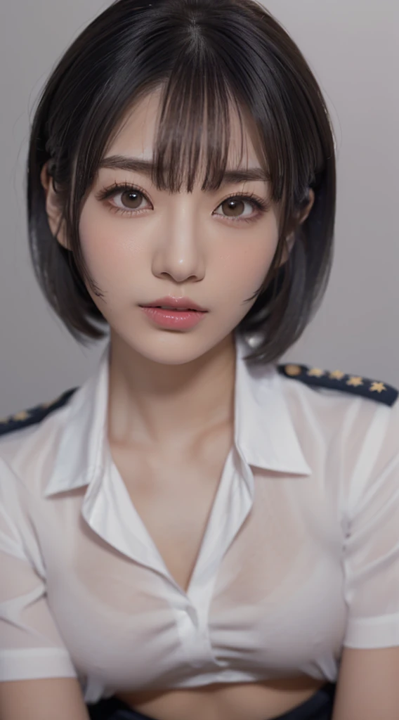 Age 25,Female military cadres,((masutepiece, Best Quality, hight resolution,Perfect Pixel, 4K))), 1girl in, Single, alone、full body seen,7:3 parting,((short hair)), ((gray-eyed, Beautiful eyelashes, Realistic,((Smooth texture:0.75, Realistic texture:0.65, ...