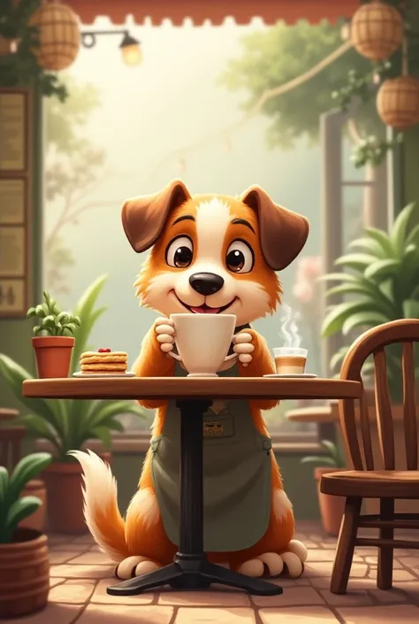 A picture of a dog drinking coffee