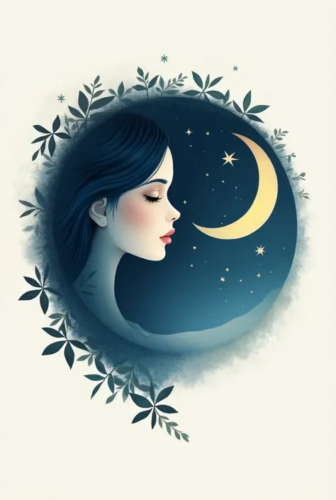 make a logo so that you see a girls shadowjust part of the girls face  on one side of the moon and a crescent moon on the other side  creative and professional 