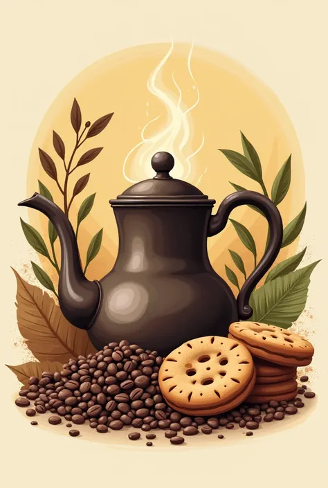 Create a logo with agricultural products,  containing the following elements maté de café,
, a pot of coffee ,  and coffee cookies  