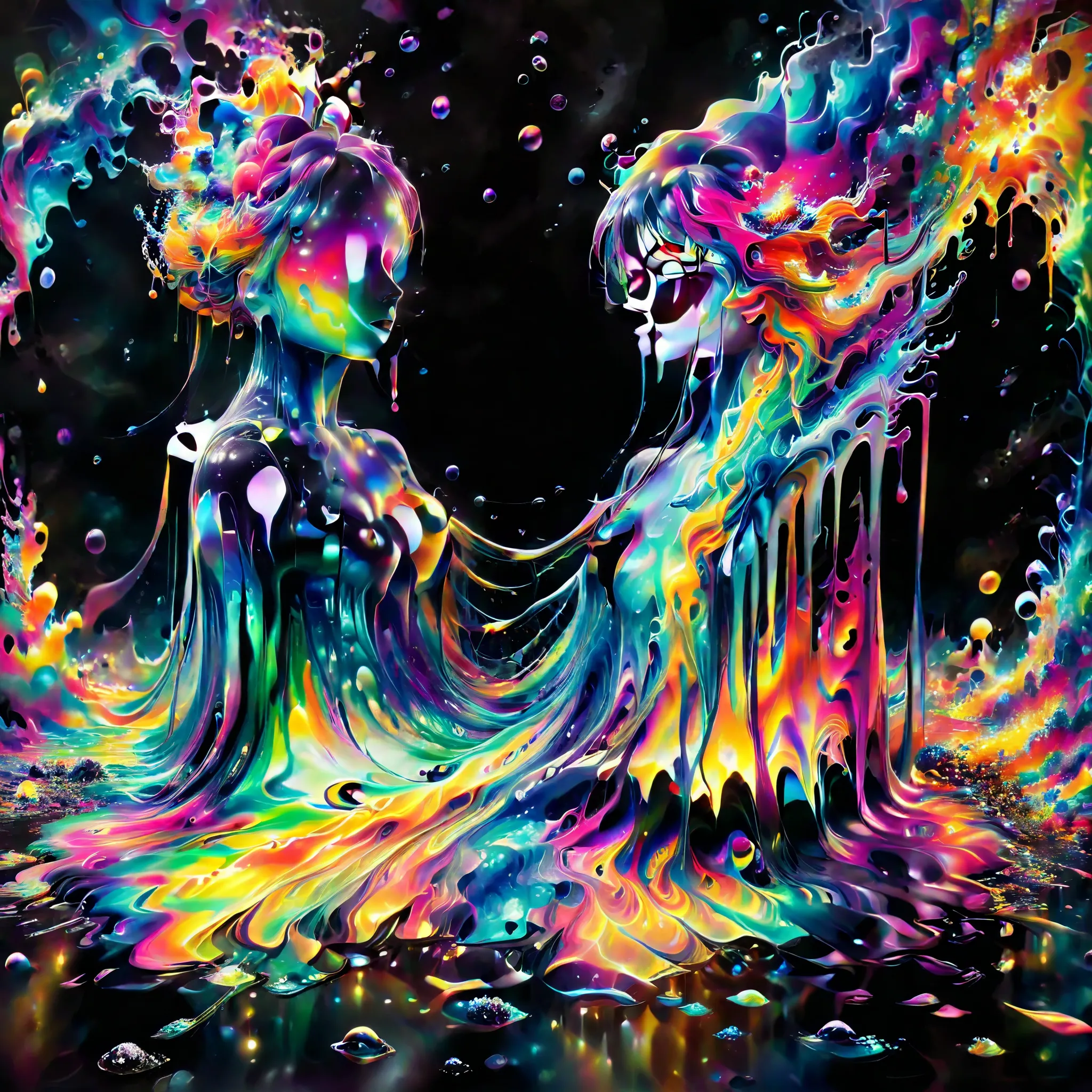 a psychedelic dream, vibrant colors shimmering, glass morphing from colors, intricate rainbow patterns, perfectly formed symmetr...