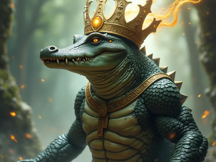 Alligator Man ，crowned ，Fantasy， Magic: The Gathering Style