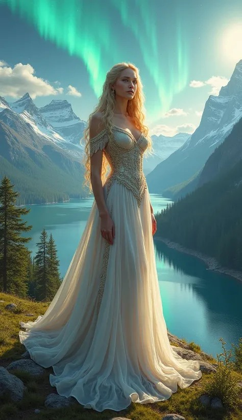 Freya Goddess of love and beauty on Asgards landscape 