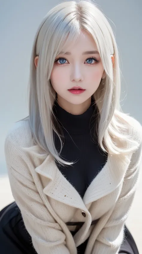 forehead、duffle coat:1000.0、Gray Hair:1000.0、Scarf:1000.0、white hair:100.0、absurdly long hair:100.0、Obese:100.0、(((White Hair:100.0、absurdly long hair:100.0、white hair color:1000.0、White hair color:1000.0、duffle coat:1000.0、stockings:1000.0、cable knit swea...