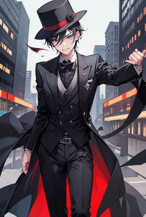 1boy, standing portrait, Central Focus, Centered, Fully in-frame, Solo, Standing still, zoomed out, pointing his gun at you

Gender: Male

Appearance: aiming his gun at you, black-haired Mafia boss boy with a black fedora wearing a crime boss tuxedo, evil ...