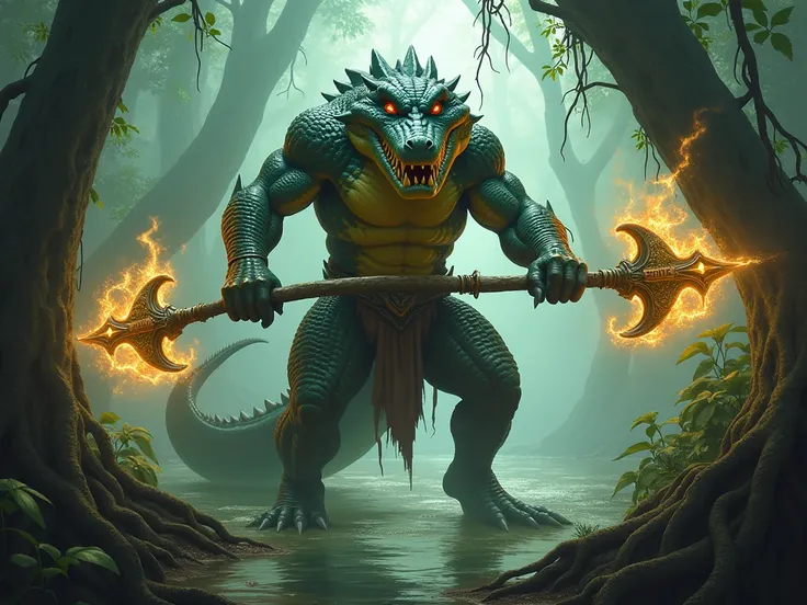 Alligator Man ，Spears ，Fantasy， Magic: The Gathering Style