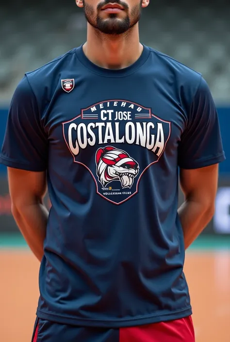 Create a volleyball team t-shirt written  "CT Prof José Costalonga on the back and front with logo