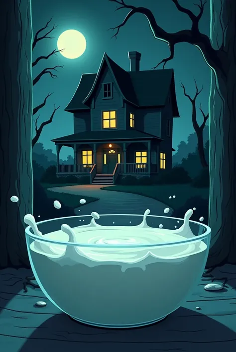 milk in big bowl in corner  and  in scary house cartoon annimeted imges 16 9 