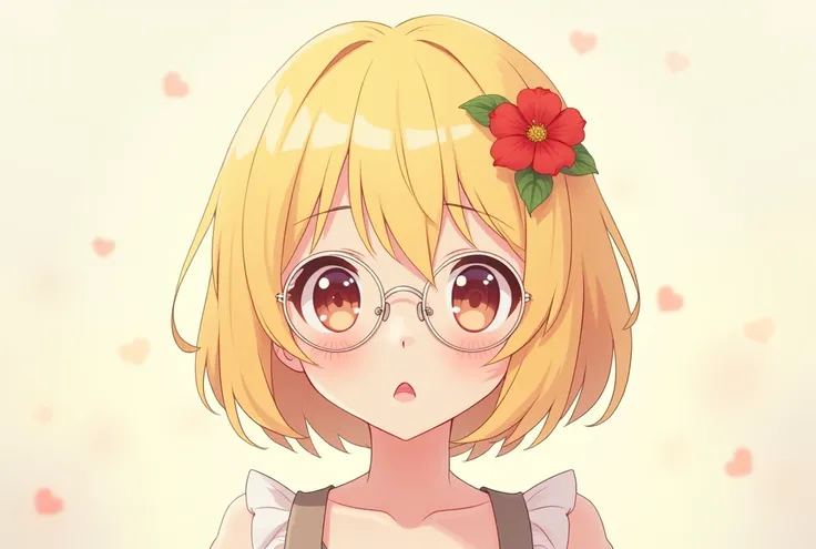 anime　 girl　Blonde　 short　Glasses　strawberry　flower